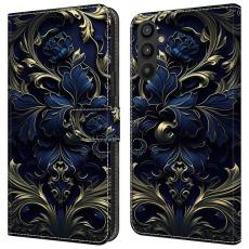 OEM - Samsung Galaxy A35 5G Fodral PU L&auml;der M&ouml;nster Magnetisk St&auml;ngning - Bl&aring; Blomma