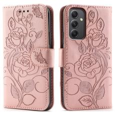 OEM - Samsung Galaxy A35 5G Fodral St&auml;ll Impr&auml;ntad Rosfj&auml;ril Konstl&auml;der - Ros&eacute;guld