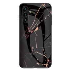 OEM - Samsung Galaxy A35 5G Skal Marmor M&ouml;nster H&auml;rdat Glas+Plast - Guld Svart Marmor