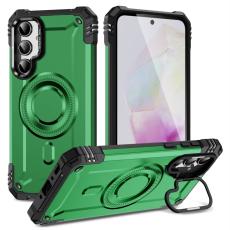 OEM - Samsung Galaxy A35 5G Skal Metall Linsskydd Kickstand Plast - Gr&ouml;n