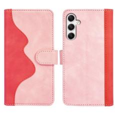 OEM - Samsung Galaxy A35 5G Skal PU L&auml;der F&auml;rgsplicing St&ouml;ts&auml;ker - Rosa