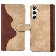 OEM - Samsung Galaxy A35 5G Skal PU L&auml;der F&auml;rgsplicing St&ouml;tskydd - Gul