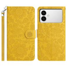 OEM - Samsung Galaxy S26 Edge Fodral &Auml;kta L&auml;der Blomm&ouml;nster - Gul