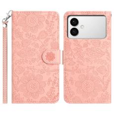 OEM - Samsung Galaxy S26 Edge Fodral &Auml;kta L&auml;der Blomm&ouml;nster - Rosa