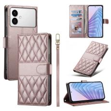 OEM - Samsung Galaxy S26 Edge Fodral &Auml;kta L&auml;der Rhombus - Ros&eacute;guld