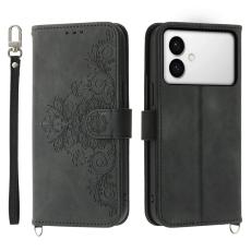 OEM - Samsung Galaxy S26 Edge Fodral Blomm&ouml;nster PU L&auml;der - Svart