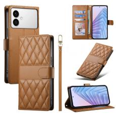 OEM - Samsung Galaxy S26 Edge Fodral Rhombus S&ouml;mnad St&auml;ll &Auml;kta L&auml;der - Brun