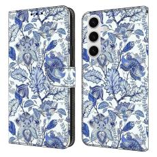 OEM - Samsung Galaxy S26 Fodral &Auml;kta L&auml;der M&ouml;nstertryck - Bl&aring; Blomma