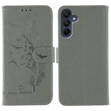 OEM - Samsung Galaxy S26 Fodral Konstl&auml;der Med Fj&auml;dertryck - Gr&aring;