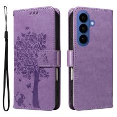 OEM - Samsung Galaxy S26 Plus Fodral PU L&auml;der Katttr&auml;d M&ouml;nster - Ljuslila