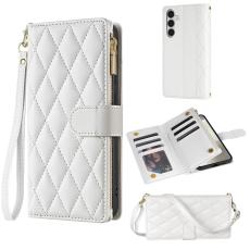 OEM - Samsung Galaxy S26 Fodral Rhombus Stitching &Auml;kta L&auml;der - Vit