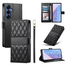 OEM - Samsung Galaxy S26 Fodral Rhombus Stitching St&auml;ll L&auml;der - Svart