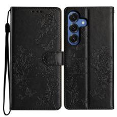 OEM - Samsung Galaxy S26 Plus Fodral Blomtryck Konstl&auml;der Flip Skydd - Svart