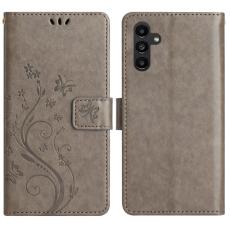 OEM - Samsung Galaxy S26 / S26 Pro Fodral &Auml;kta L&auml;der Fj&auml;ril Blomma - Gr&aring;