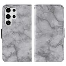 OEM - Samsung Galaxy S26 Ultra Fodral &Auml;kta L&auml;der Marmor M&ouml;nster - Gr&aring;