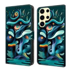 OEM - Samsung Galaxy S26 Ultra Fodral Flip PU L&auml;der M&ouml;nster - Graffiti Gr&ouml;n Skugga