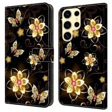 OEM - Samsung Galaxy S26 Ultra Fodral Konstl&auml;der Flip - Guldblommor och Fj&auml;rilar