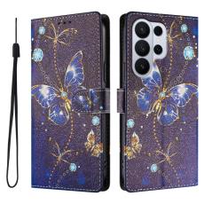 OEM - Samsung Galaxy S26 Ultra Fodral M&ouml;nstertryck PU L&auml;der - Bl&aring; Fj&auml;ril