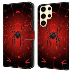 OEM - Samsung Galaxy S26 Ultra Fodral M&ouml;nstertryck PU L&auml;der Flip - Svart Spider