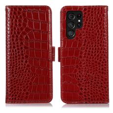 OEM - Samsung Galaxy S26 Ultra Fodral RFID Skydd &Auml;kta L&auml;der Krokodil - R&ouml;d