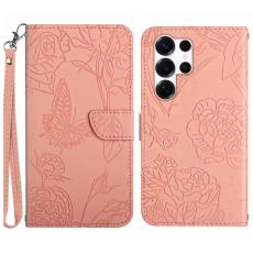 OEM - Samsung Galaxy S26 Ultra Skal Konstl&auml;der Butterfly Blomma - Rosa