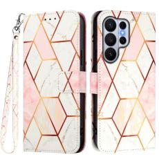 OEM - SAMSUNG Galaxy S26 Ultra Skal Marmor M&ouml;nster &Auml;kta L&auml;der - Rosa/Vit