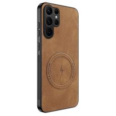 WANLONFENG - WANLONFENG Samsung Galaxy S26 Ultra Skal Nappa Textur PC TPU - Brun