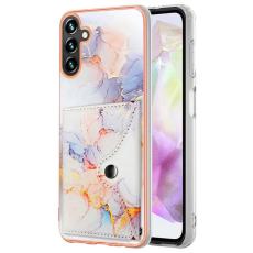 OEM - YB Leather Samsung Galaxy A35 5G Skal IMD M&ouml;nster L&auml;der+TPU - 004 Marmor Vit