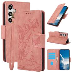 OEM - Pl&aring;nboksfodral f&ouml;r Samsung Galaxy S26 &Auml;kta l&auml;der Blommor - Rosa