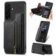 OEM - Mobilfodral f&ouml;r Samsung Galaxy S26 &Auml;kta l&auml;der med kortfack - Svart