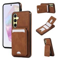 OEM - Mobilfodral f&ouml;r Samsung Galaxy S26 &Auml;kta l&auml;der + TPU Kickstand - Brun