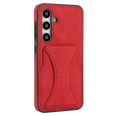 OEM - Mobilfodral f&ouml;r Samsung Galaxy S26 &Auml;kta l&auml;der + TPU Kickstand - R&ouml;d