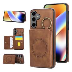 OEM - Mobilfodral f&ouml;r Samsung Galaxy S26 &Auml;kta l&auml;der + TPU med Kickstand - Brun