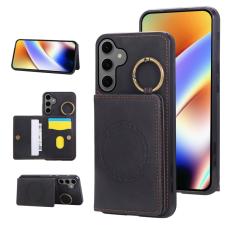 OEM - Mobilfodral f&ouml;r Samsung Galaxy S26 &Auml;kta l&auml;der + TPU med Kickstand - Svart