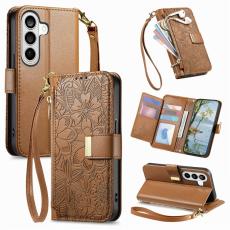 OEM - Mobilfodral f&ouml;r Samsung Galaxy S26 Konstl&auml;der Blomm&ouml;nster - Brun