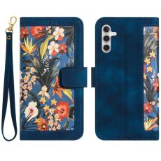 OEM - Mobilfodral f&ouml;r Samsung Galaxy S26 Konstl&auml;der Blommor med kortfack - M&ouml;rkbl&aring;