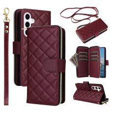 OEM - Pl&aring;nboksfodral f&ouml;r Samsung Galaxy S26 Konstl&auml;der med dragkedja - Vinr&ouml;d