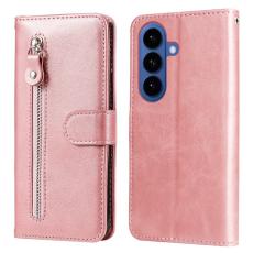 OEM - Pl&aring;nboksfodral f&ouml;r Samsung Galaxy S26 Konstl&auml;der med ficka - Rosa