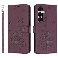 OEM - Pl&aring;nboksfodral f&ouml;r Samsung Galaxy S26 Konstl&auml;der med rem - Vinr&ouml;d