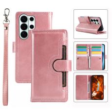 OEM - Pl&aring;nboksfodral f&ouml;r Samsung Galaxy S26 Ultra &Auml;kta l&auml;der Magnetiskt - Ros&eacute;guld