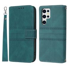 OEM - Pl&aring;nboksfodral f&ouml;r Samsung Galaxy S26 Ultra Konstl&auml;der med handledsrem Svartgr&ouml;n