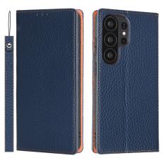 OEM - Pl&aring;nboksfodral f&ouml;r Samsung Galaxy S26 Ultra &Auml;kta l&auml;der - M&ouml;rkbl&aring;