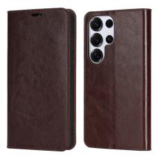 OEM - Pl&aring;nboksfodral f&ouml;r Samsung Galaxy S26 Ultra &Auml;kta l&auml;der - M&ouml;rkbrun