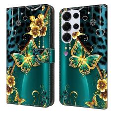 OEM - Pl&aring;nboksfodral f&ouml;r Samsung Galaxy S26 Ultra Konstl&auml;der Stativ - Guldblomma