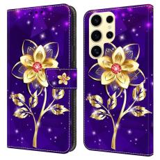 OEM - Pl&aring;nboksfodral f&ouml;r Samsung Galaxy S26 Ultra Konstl&auml;der Flip Guldblommor p&aring; Lila