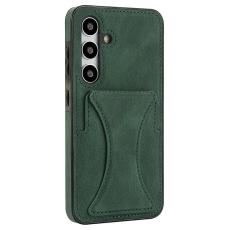 OEM - Mobilskal f&ouml;r Samsung Galaxy S26 &Auml;kta l&auml;der + TPU med kortfack - Gr&ouml;n