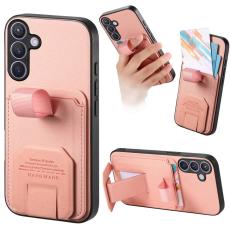 OEM - Mobilskal f&ouml;r Samsung Galaxy S26 TPU + Konstl&auml;der med kortfack - Rosa