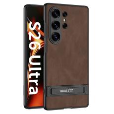 GKK - GKK Mobilskal f&ouml;r Samsung Galaxy S26 Ultra Konstl&auml;der Kickstand - Brun