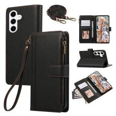 OEM - Mobilfodral f&ouml;r Samsung Galaxy S26 Konstl&auml;der med kortfack - Svart