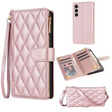 OEM - Pl&aring;nboksfodral f&ouml;r Samsung Galaxy S26 Konstl&auml;der med rem - Ros&eacute;guld